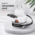 Qoltec Ładowarka sieciowa GaN 65W | USB-C PD PPS | 5-20V | 3-3.25A |    wysuwany kabel