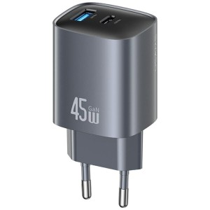 USAMS Ładowarka sieciowa T66 45W CC290 GaN Fast charge 1xUSB-A 1xUSB-C srebrny