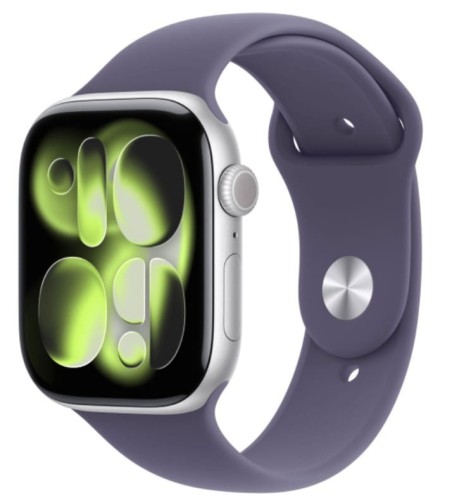 Apple Watch Series 11 GPS+Cellular koperta 46 mm z aluminium w kolorze srebrnym, pasek sportowy w kolorze mlecznego fioletu - rozmiar M/L