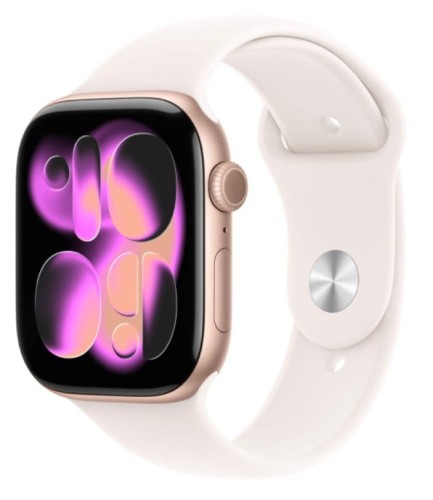 Apple Watch Series 11 GPS, koperta 42 mm z aluminium w kolorze rĂłĹźowego zĹota, pasek sportowy w kolorze Ĺagodnego rĂłĹźu - rozmiar S/M