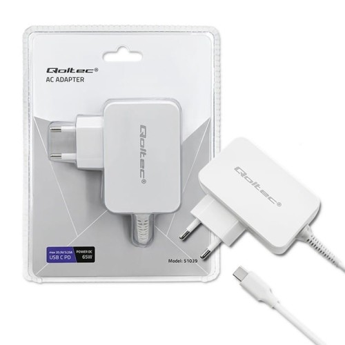 Qoltec Zasilacz sieciowy 65W | 5-20.3V | 2-3.25A | USB typ C | PD |     Biały