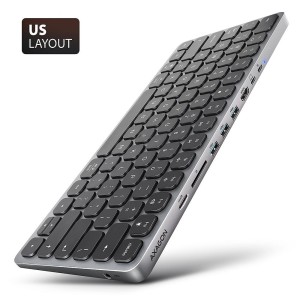 AXAGON HMC-KB-US Klawiatura USB-C 5Gbps z wieloportowy hub 9in1, SD/microSD, 3x USB-A, HDMI 4K/60Hz, PD 100W, Audio, US layout, 60cm USB-C kabel