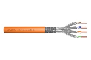 Digitus Kabel teleinformatyczny instalacyjny kat.7, S/FTP, Dca, drut, AWG 23/1, LSOH, 500m, szpula, pomarańczowy