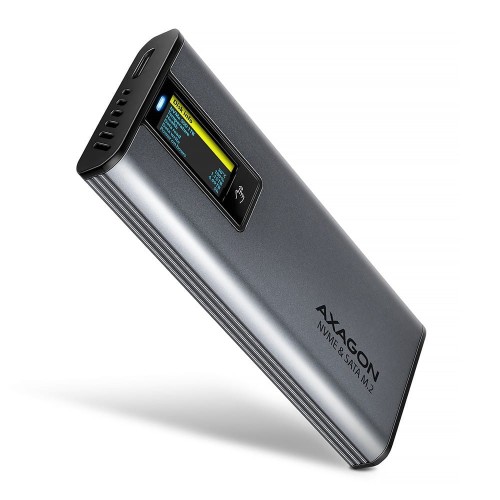 AXAGON EEM2-SD2 Obudowa zewnętrzna aluminiowa bezśrubowa USB-A/C 3.2 Gen2 M.2 NVMe/SATA display LCD