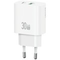 USAMS Ładowarka sieciowa 30W 1xUSB-C 1xUSB-A Fast charging Biała