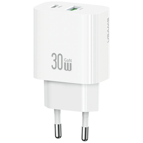 USAMS Ładowarka sieciowa 30W 1xUSB-C 1xUSB-A Fast charging Biała