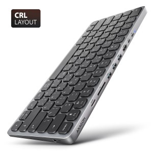 AXAGON Klawiatura HMC-KB-CRL USB-C 5Gbps z wieloportowy hub 9in1, SD/microSD, 3x USB-A, HDMI 4K/60Hz, PD 100W, Audio, Cyrillic layout, 60cm USB-C kabe