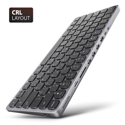 AXAGON Klawiatura HMC-KB-CRL USB-C 5Gbps z wieloportowy hub 9in1, SD/microSD, 3x USB-A, HDMI 4K/60Hz, PD 100W, Audio, Cyrillic layout, 60cm USB-C kabe