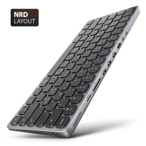 AXAGON Klawiatura HMC-KB-NRD USB-C 5Gbps z wieloportowy hub 9in1, SD/microSD, 3x USB-A, HDMI 4K/60Hz, PD 100W, Audio, Nordic layout, 60cm USB-C kabel