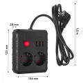 Maclean Listwa zasilająca MCE387 B 2 gniazda 3xUSB, 110-240V AC 50/60Hz 2,1A max 2500W, 1,5m czarna