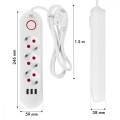 Maclean Listwa zasilająca MCE394 W 3 gniazda 3xUSB, 110-240V AC 50/60, 2.1A max 2500W, biała