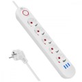 Maclean Listwa zasilająca 5 gniazd MCE395 W 3xUSB, 110-240v AC 50/60Hz, 2,1A max 2500W, biała