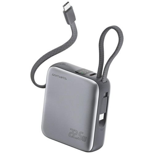 4smarts Powerbank Pocket Dual Cord 10000mAh 22,5W z wbudowanym kablem USB-C 15cm Szary