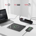 Maclean Listwa zasilająca MCE394 B, 1,5m|3 gniazda + 3xUSB. 110-240V AC 50/60Hz, 2.1A max 2500W, czarna