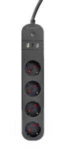 Gembird Inteligentna listwa Tuya 4xDE 2xUSB-A 1xUSB-C Czarna