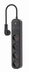 Gembird Inteligentna listwa zasilająca Tuya 4xFR 2xUSB-A 1xUSB-C Czarna