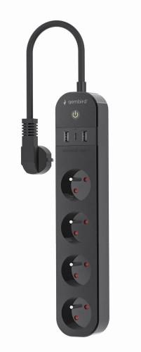 Gembird Inteligentna listwa zasilająca Tuya 4xFR 2xUSB-A 1xUSB-C Czarna
