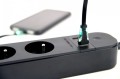 Gembird Inteligentna listwa zasilająca Tuya 4xFR 2xUSB-A 1xUSB-C Czarna