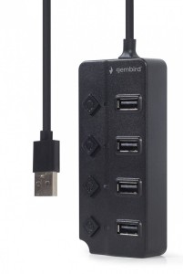 Gembird HUB 4-portowy USB 2.0 z przełącznikami, czarny