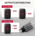 AXAGON Ładowarka sieciowa ACU-PQ67D PD&QC 67W 2-port GaN, Ekran LED, USB-A  + USB-C