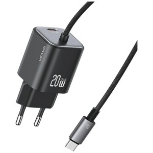 USAMS Ładowarka sieciowa JC Series CC261 20W GaN Fast Charger wbudowanykabel USB-C czarna