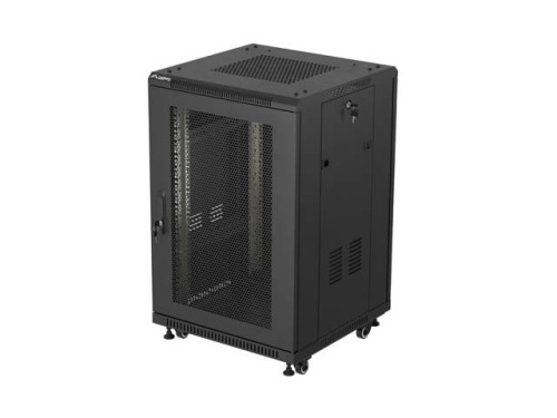 Lanberg Szafa instalacyjna rack stojąca 19 cali 18U 600x800 drzwi przeszklone (Flat pack) czarna