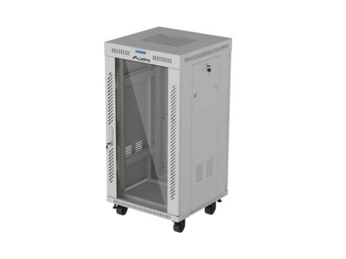 Lanberg Szafa instalacyjna rack stojąca 19 cali 22U 600x600 drzwi przeszklone LCD (Flat pack) szara