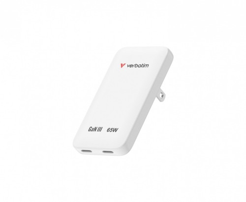 Verbatim Ładowarka Slim Essentials GaN 65W 2x USB-C US/UK/UE biała