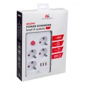 Maclean Listwa zasilająca MCE393 W 4 gniazdka, 3xUSB, 110-240V AC 50/60Hz. 2.1A max 2500W, 3m biała