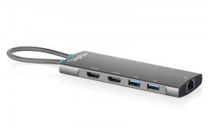 Digitus Stacja dokująca USB-C 9-portowa, 2x HDMI 4K/60Hz, 4x USB-A + 1x USB-C 3.2 Gen1, RJ45 Gigabit, Power Delivery 100W, MST/SST, kabel 18cm