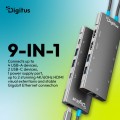 Digitus Stacja dokująca USB-C 9-portowa, 2x HDMI 4K/60Hz, 4x USB-A + 1x USB-C 3.2 Gen1, RJ45 Gigabit, Power Delivery 100W, MST/SST, kabel 18cm