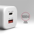 AXAGON ACU-PQ100W Ładowarka sieciowa GaN 100W, 2x port (USB-C + USB-A), PD3.0/PPS/QC4+, mini, biała
